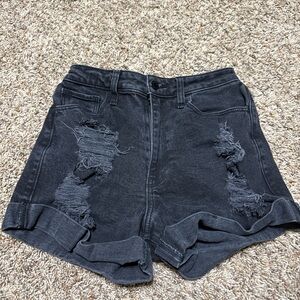 Hollister Black Ripped Jean Shorts